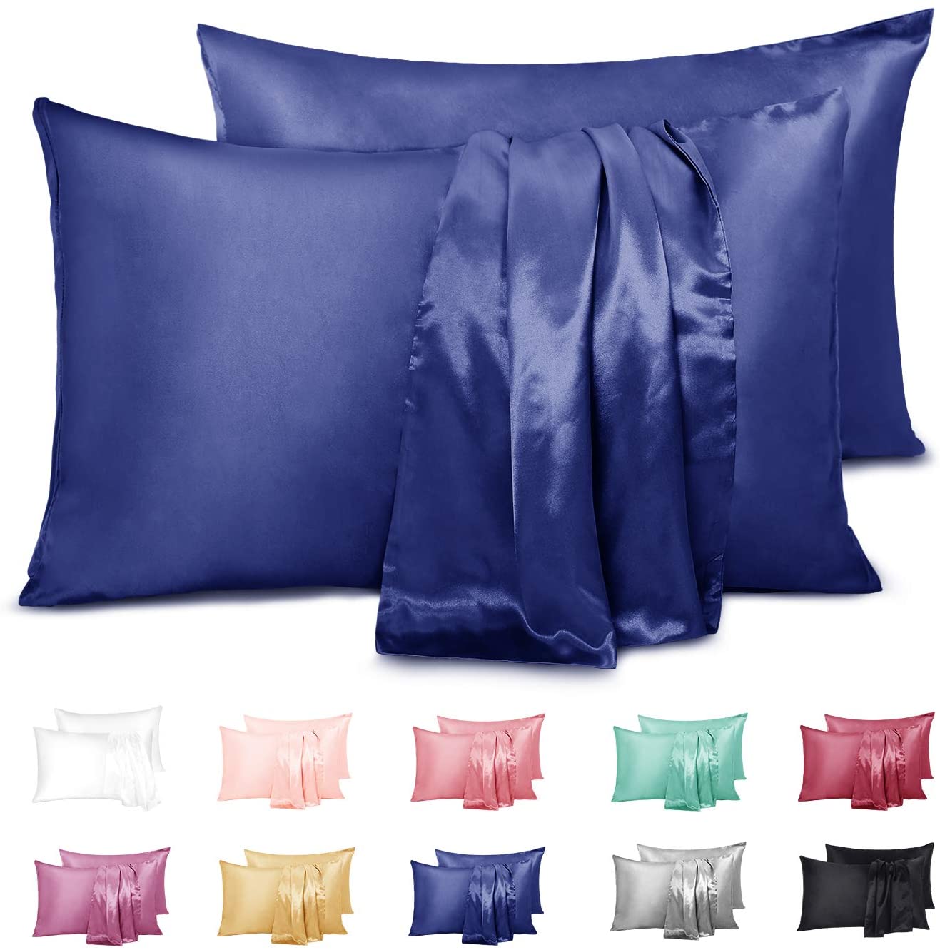 1 Funda De Almohada De Satén De Color Liso, Seda De Imitación, 48x74cm